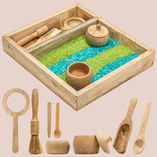 Wooden Sensory Bin with Tools