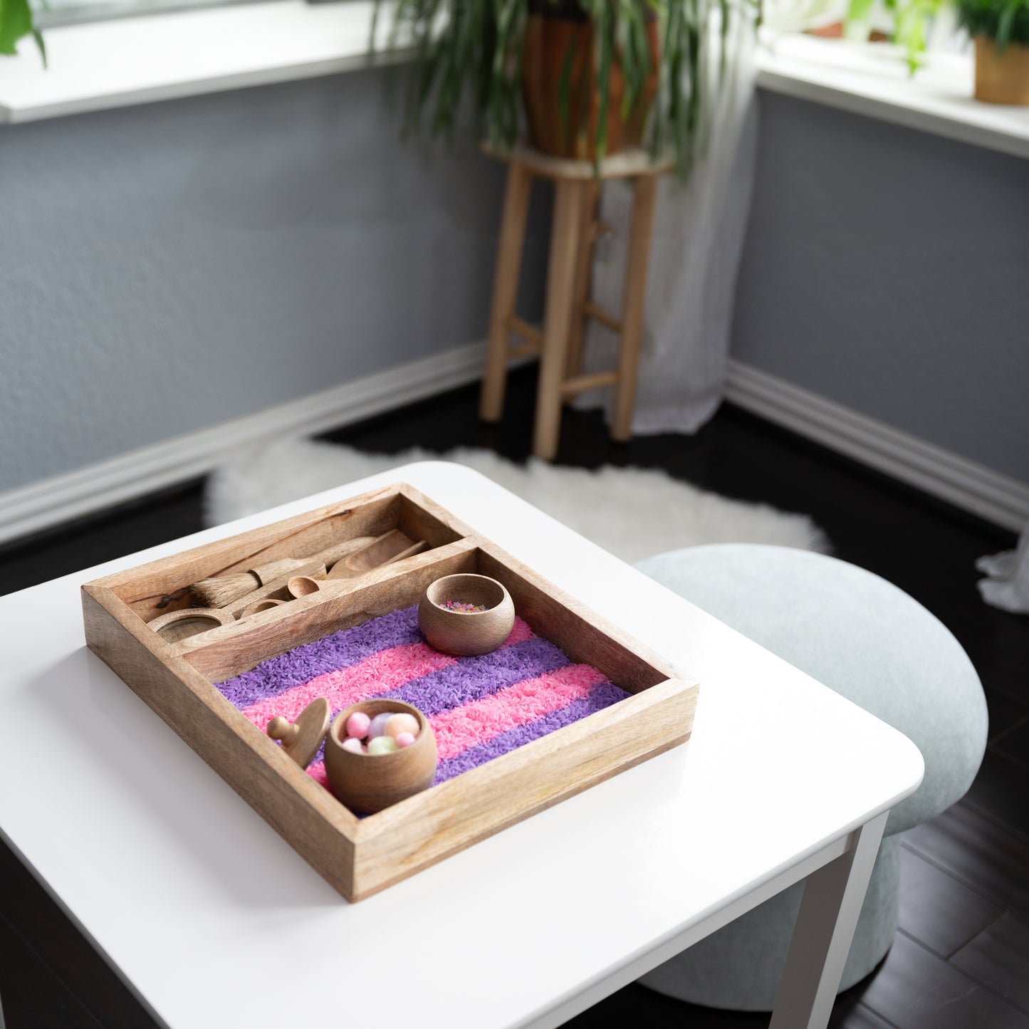 Wooden Sensory Bin with Tools