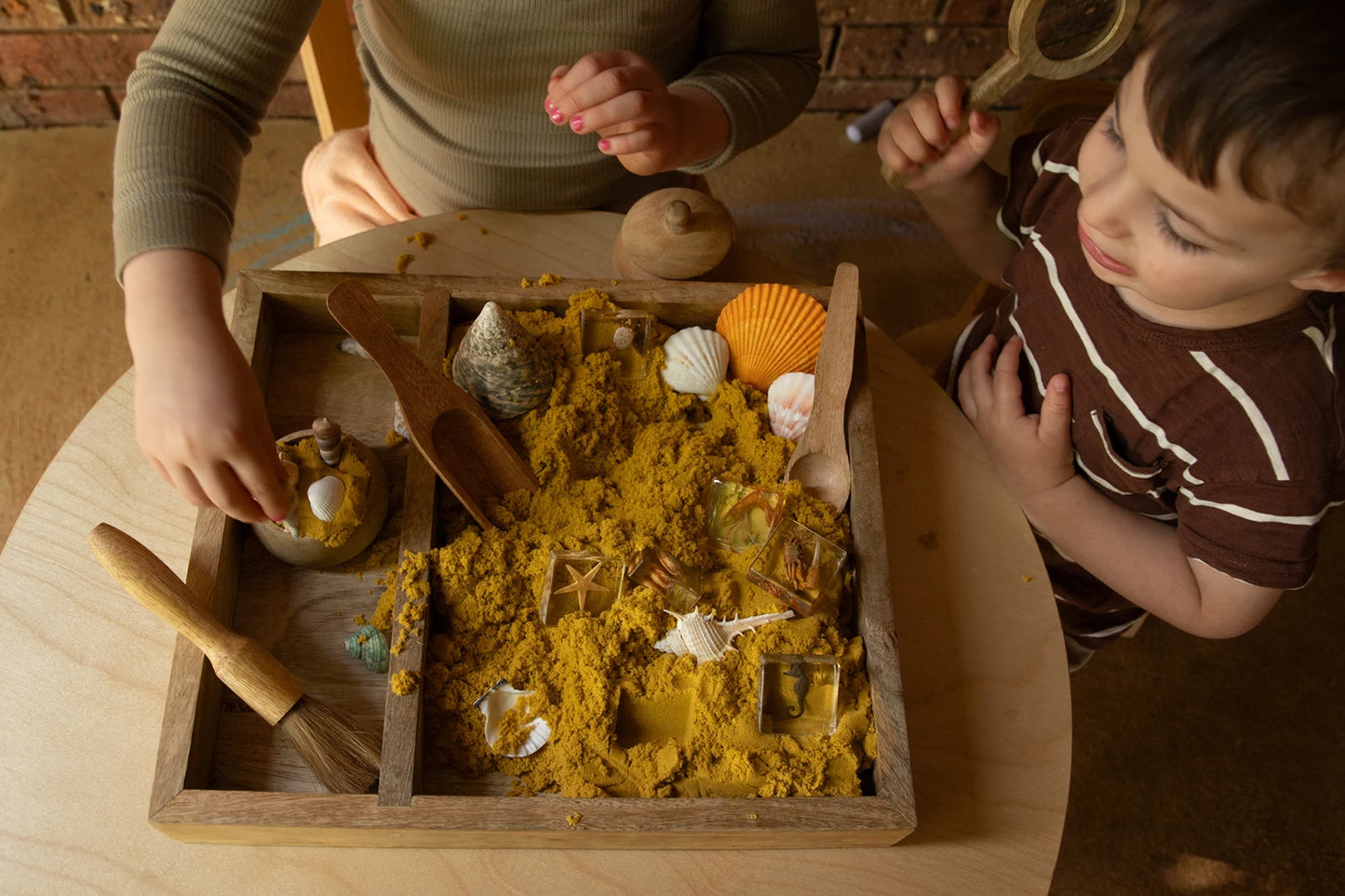 Wooden Sensory Bin with Tools